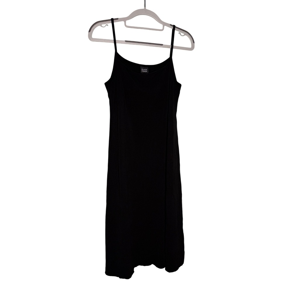 Eileen Fisher black silk sleeveless cami maxi dress